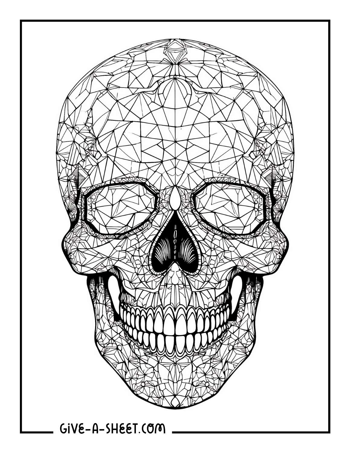 Geometric skull tattoo coloring sheet.