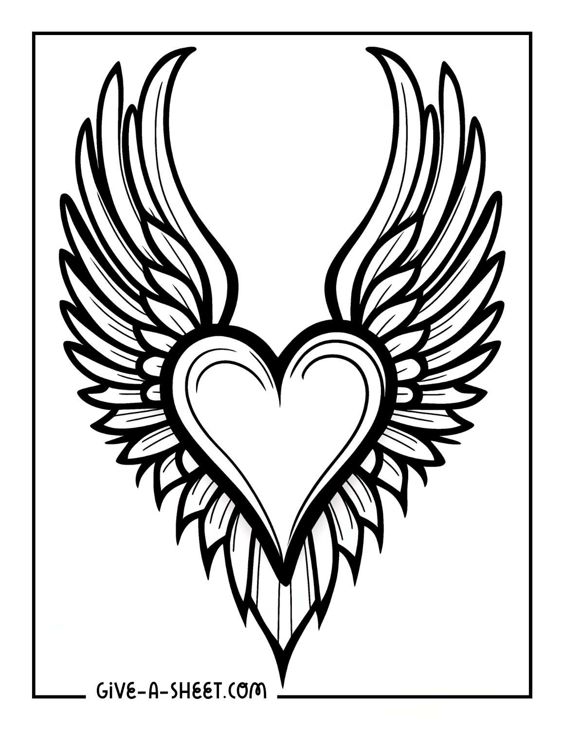 Heart with wings tattoo to color in.