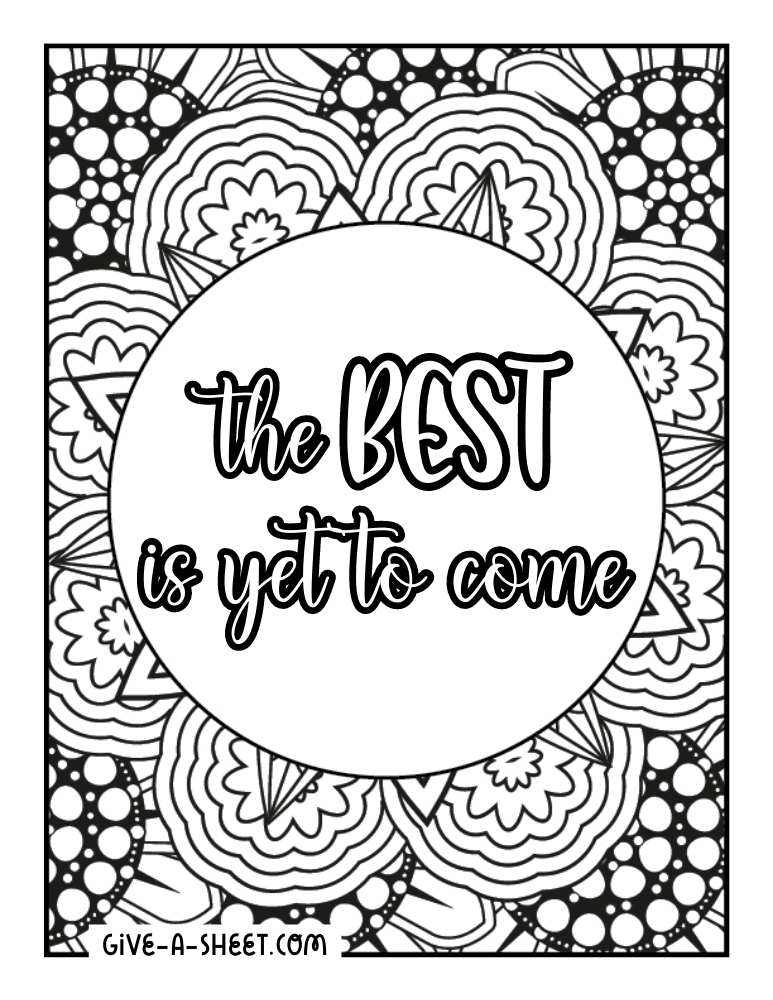Positive message advanced coloring page for adults.