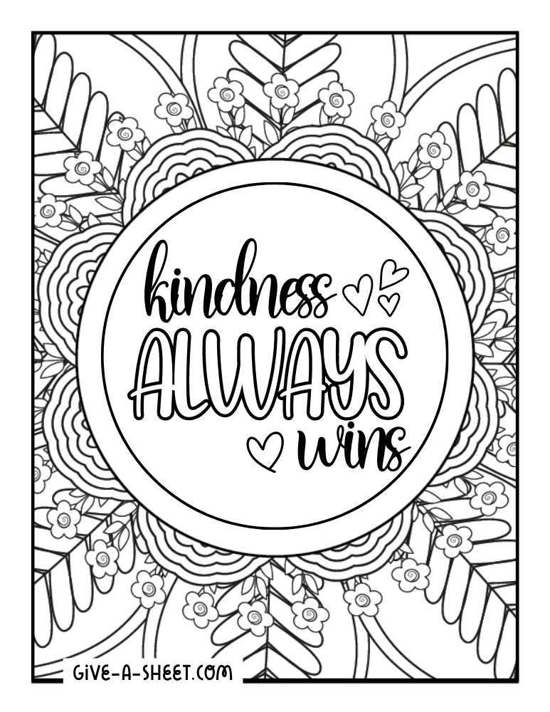 Printable positive quote coloring page for teens.