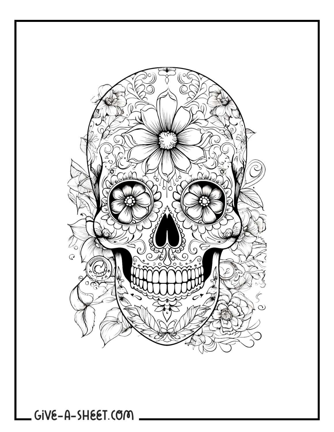Detailed dia de los muetros skull coloring page.