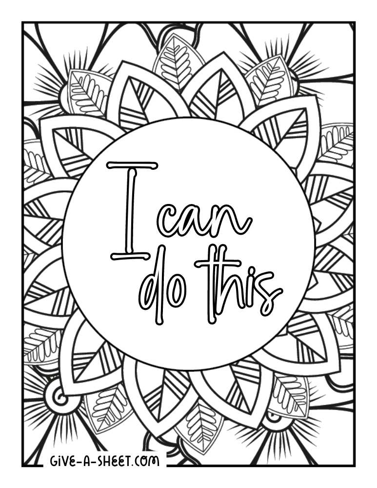 Easy positive quote printable coloring sheet.