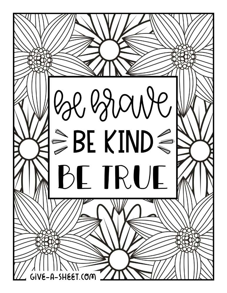 Kindness quote coloring sheet for adults.