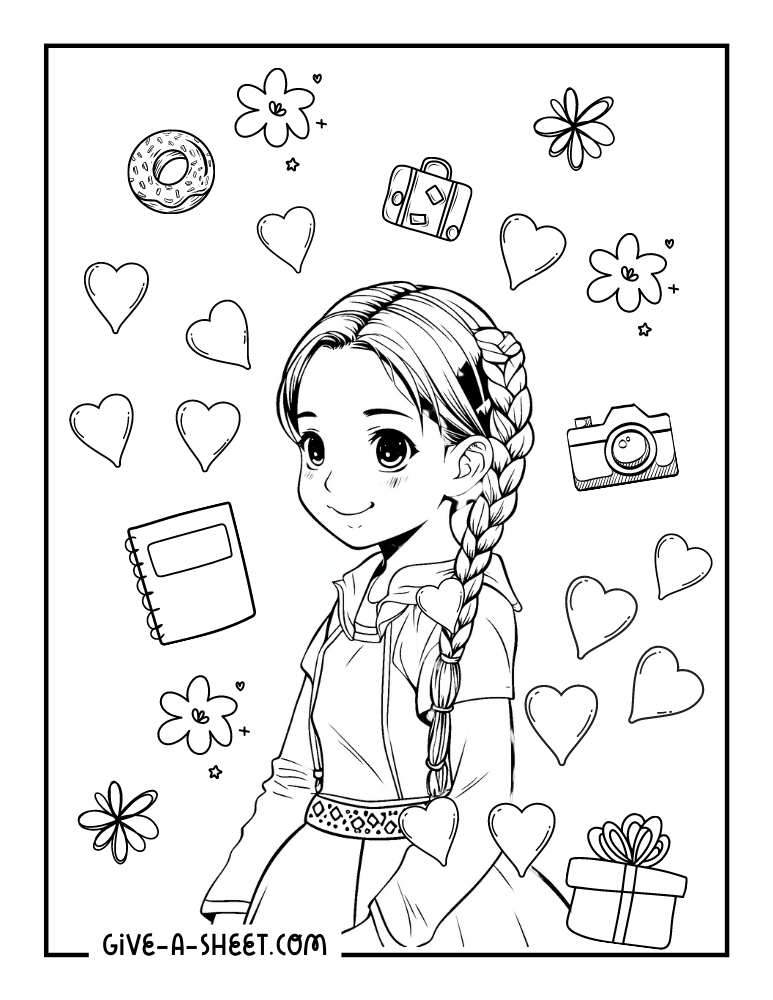 Doodle anime girl coloring page.