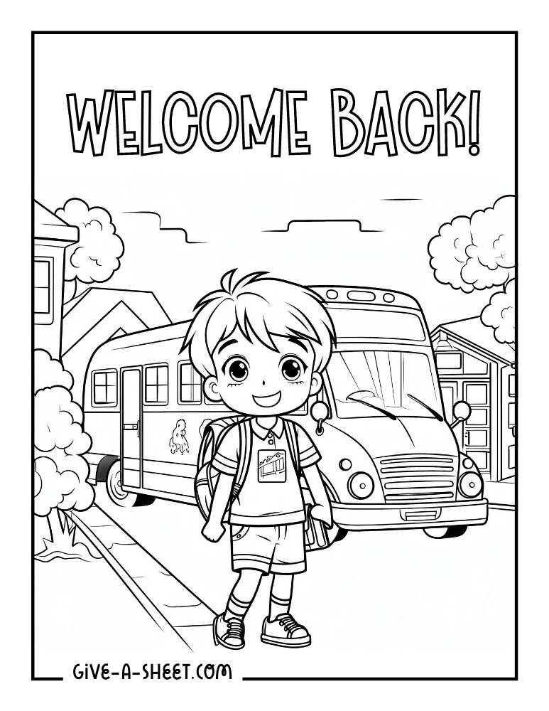 Boy during the beginner of a new school year coloring page.