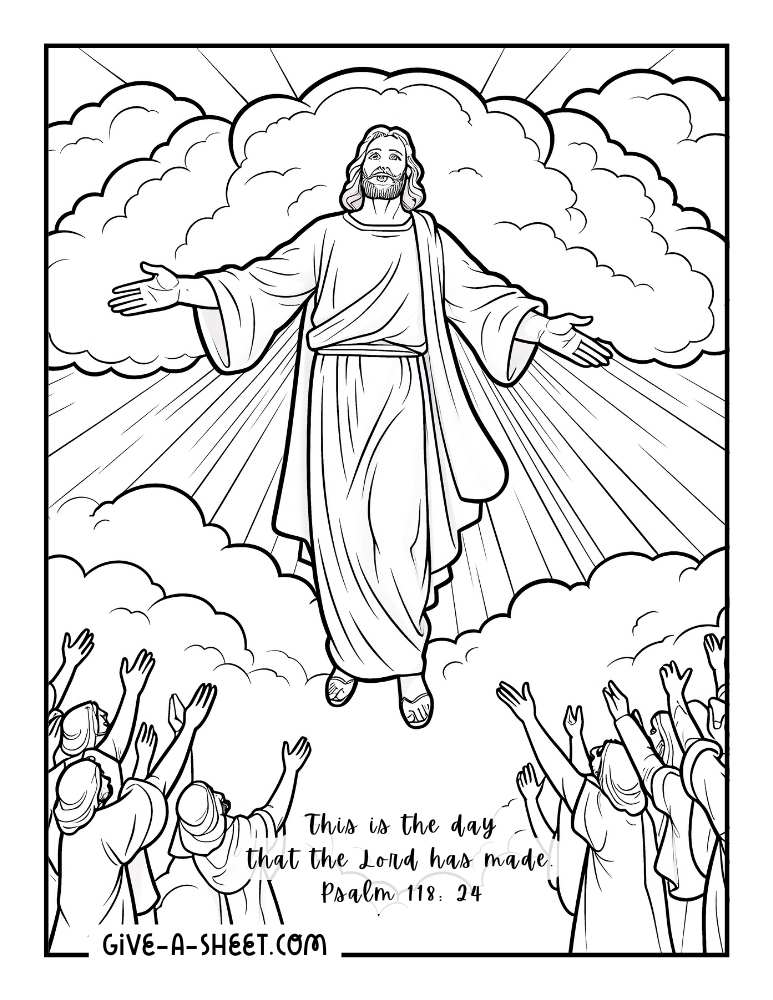 God has ascended bible passage coloring sheet.