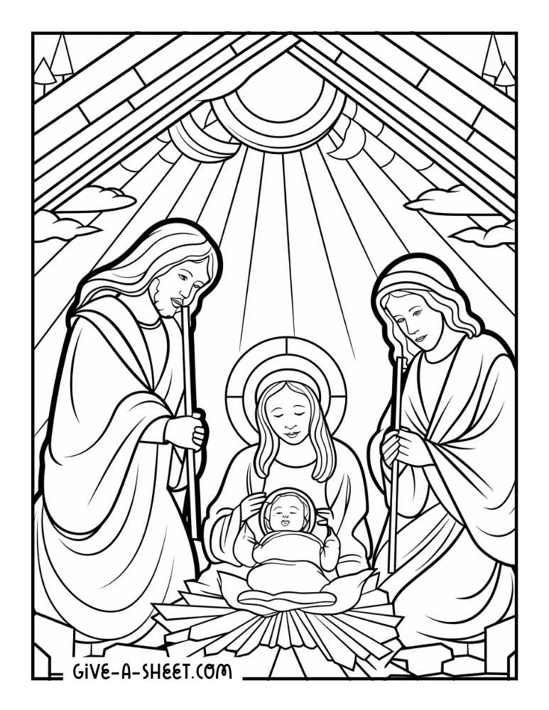 Birth of Jesus on Bethlehem coloring page.