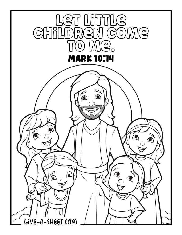 Lord with children easy coloring page for kids.
