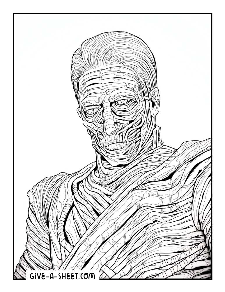 Zombie man halloween coloring page for adults.
