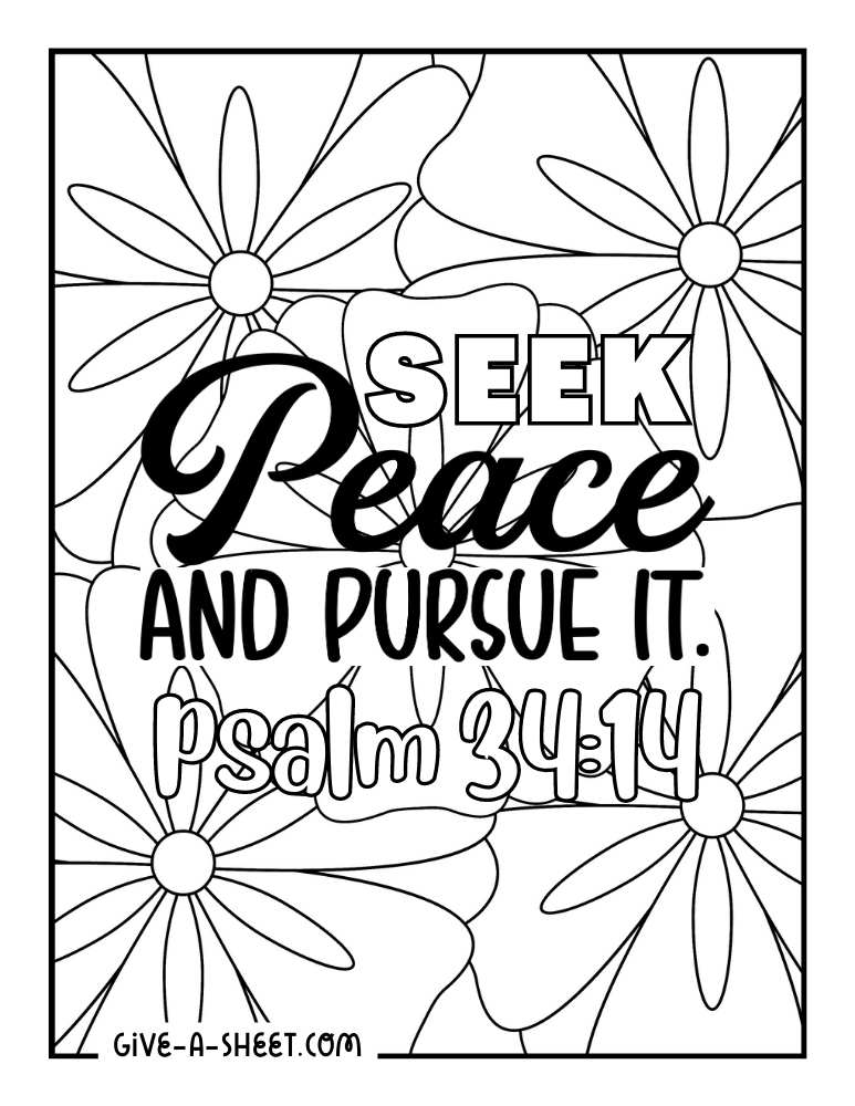 Christian meditation Psalm 34:14 coloring page.