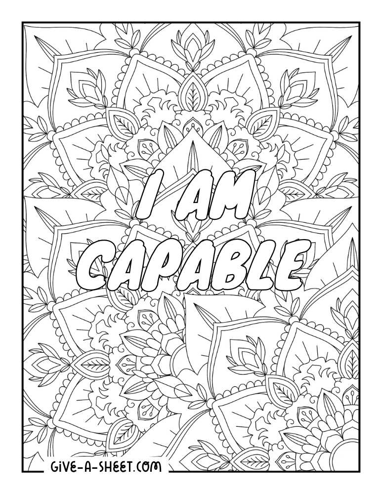 Leaves and flower collage printable coloring sheet.
