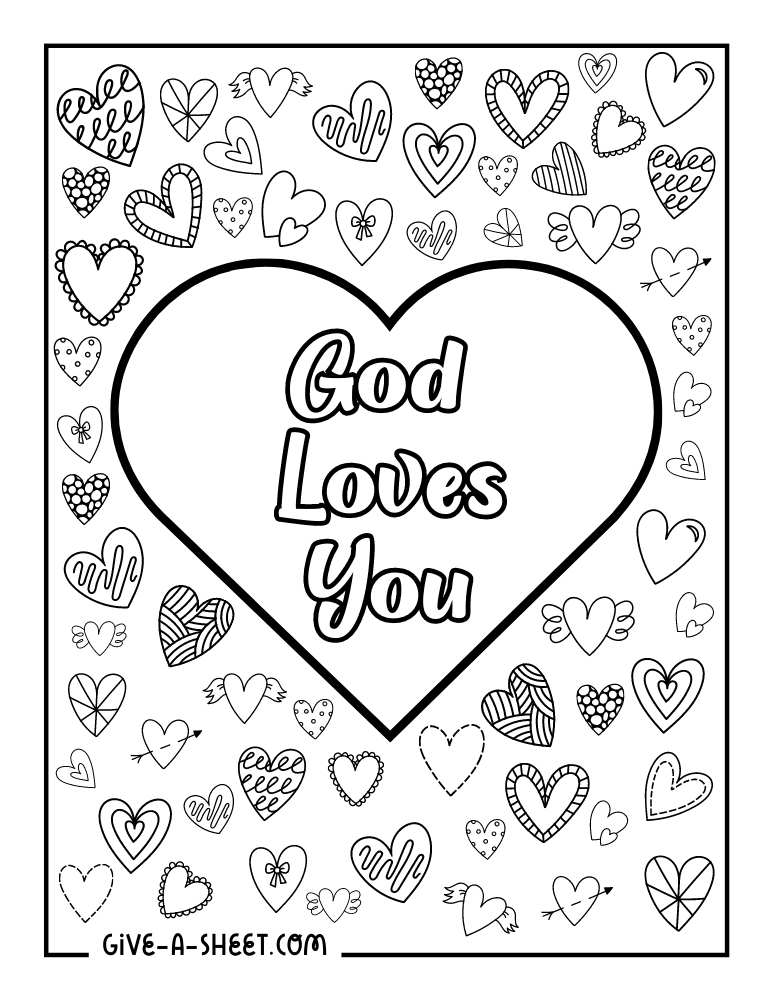Doodle god's love coloring page for kids.