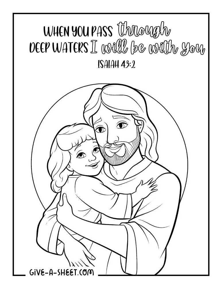 Jesus with a child compassionate testament coloring page.