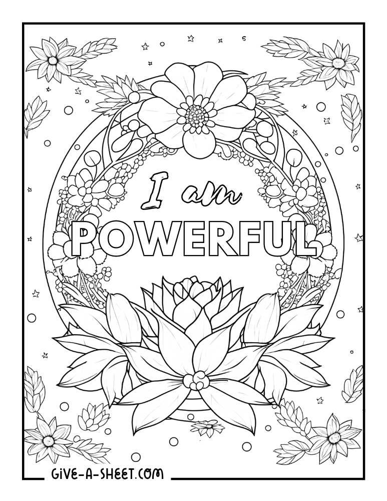 A flower wreath coloring sheet.