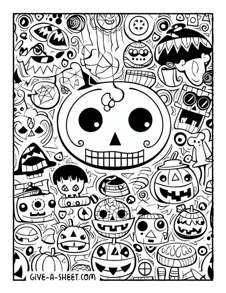 Pumpkin doodles to color in for adults.