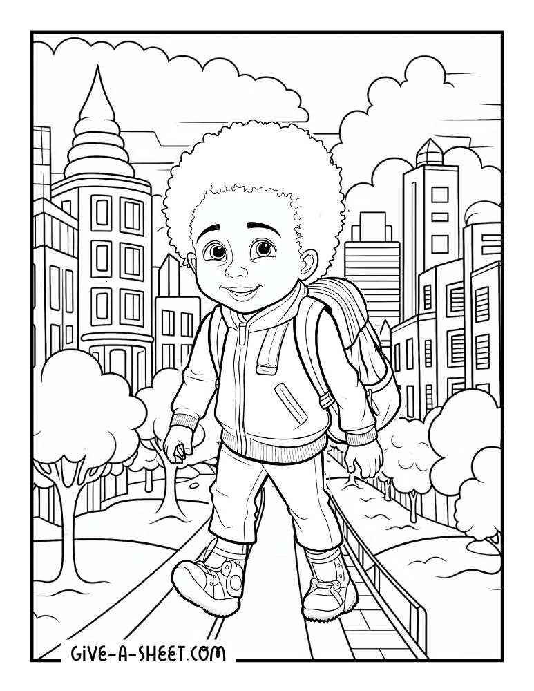 Young children first day of school coloring page.