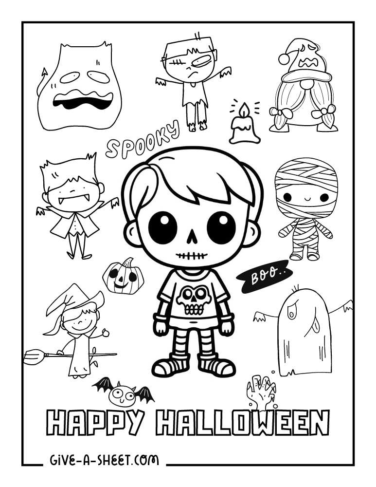 Halloween costumes for boys coloring page for kids.