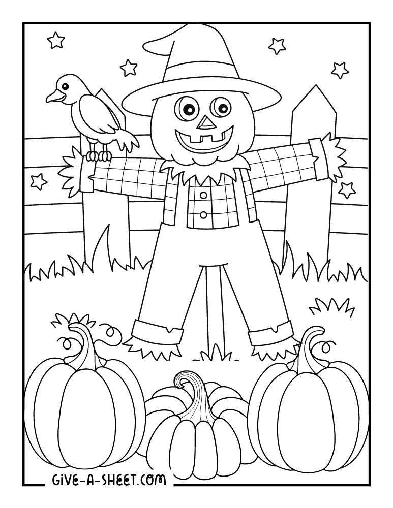 Doodle scarecrow for Halloween coloring page.