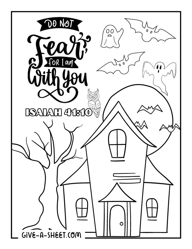 Easy haunted house halloween coloring page for kids.