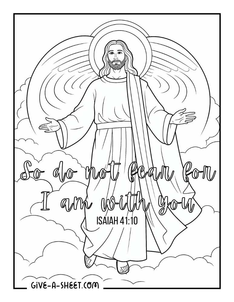 Coloring page of Jesus and Isaiah bible verse to color in.