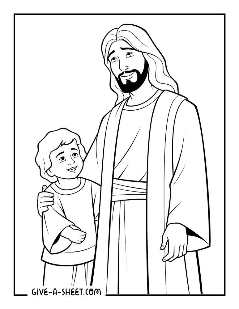 Jesus with a child simple coloring page.