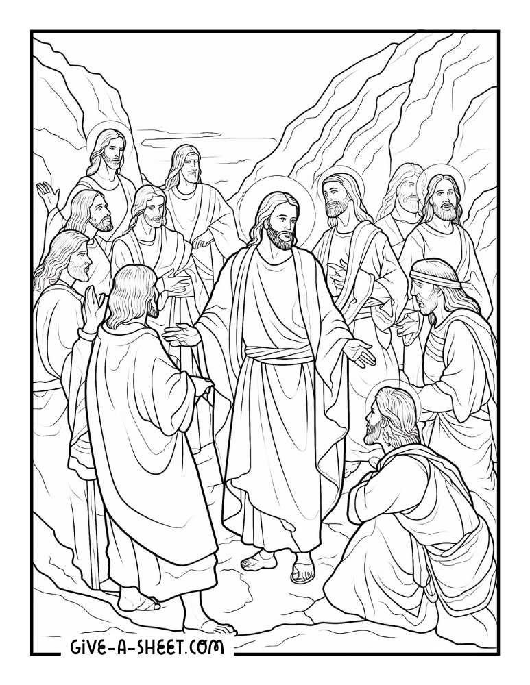Jesus and his twelve disciples to color for adults.