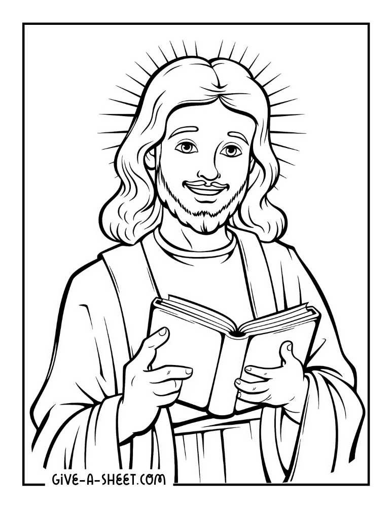 Jesus with the Bible to color for kids.