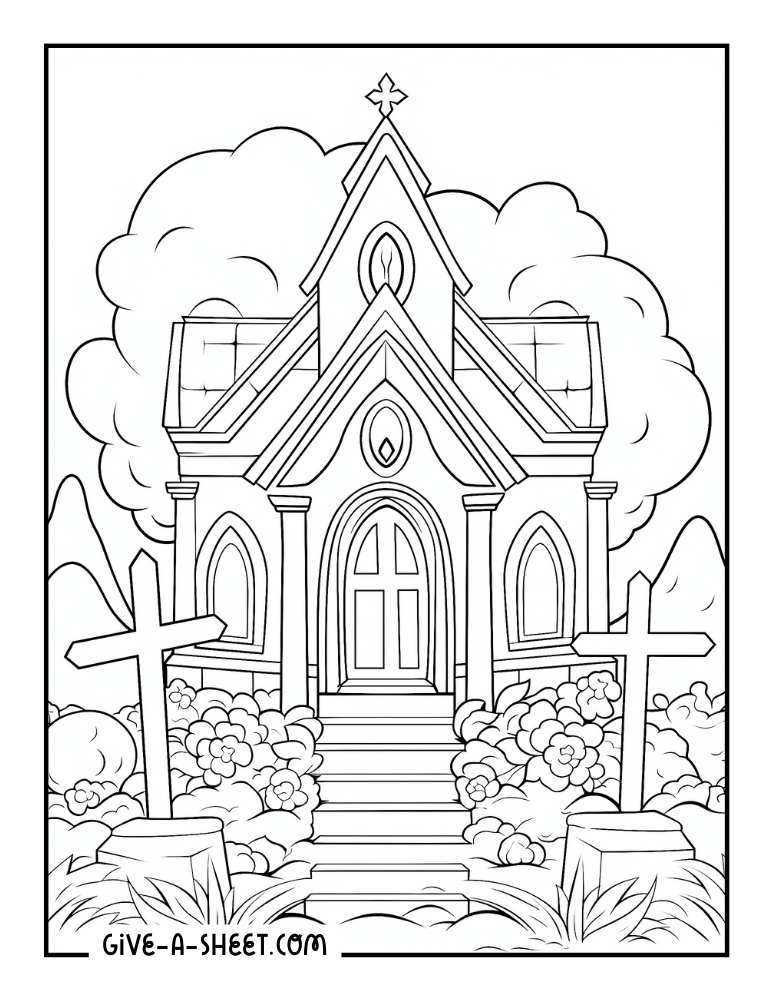 Mausoleum to color for Halloween coloring page.