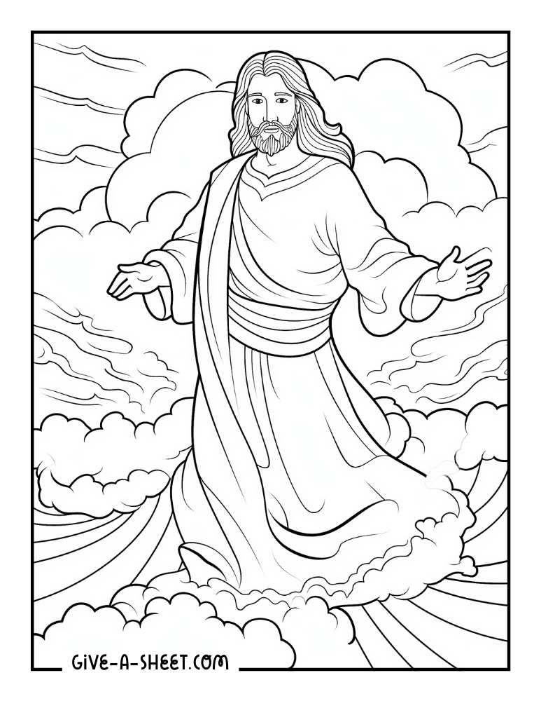 Jesus the Messiah floating on water coloring sheet.