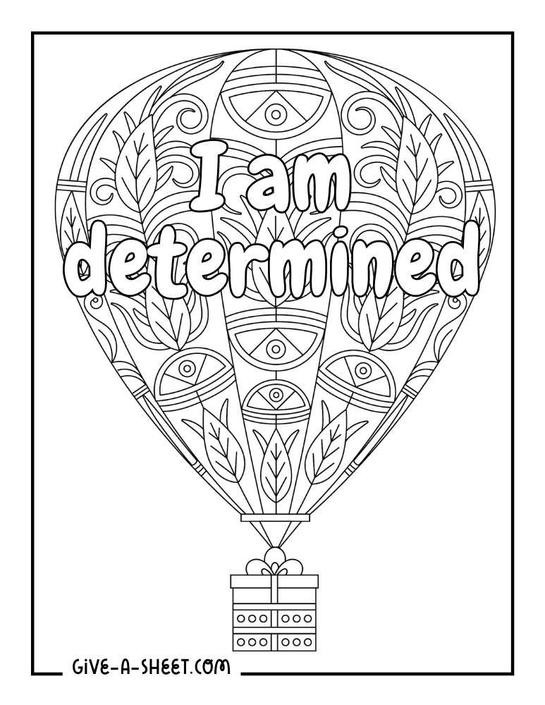 A gift with a air balloon and a positive affirmation on the middle printable sheet.