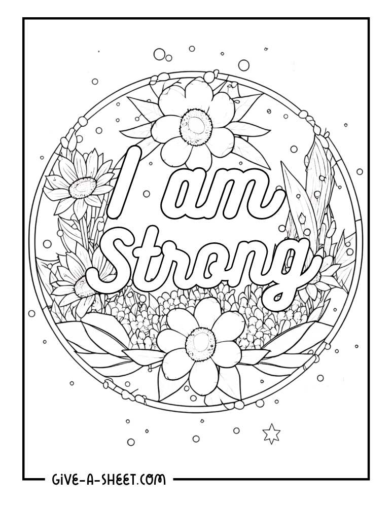 Flowered frame quote coloring page.