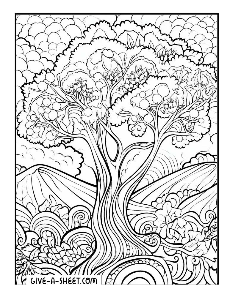Psychedelic tree to color.
