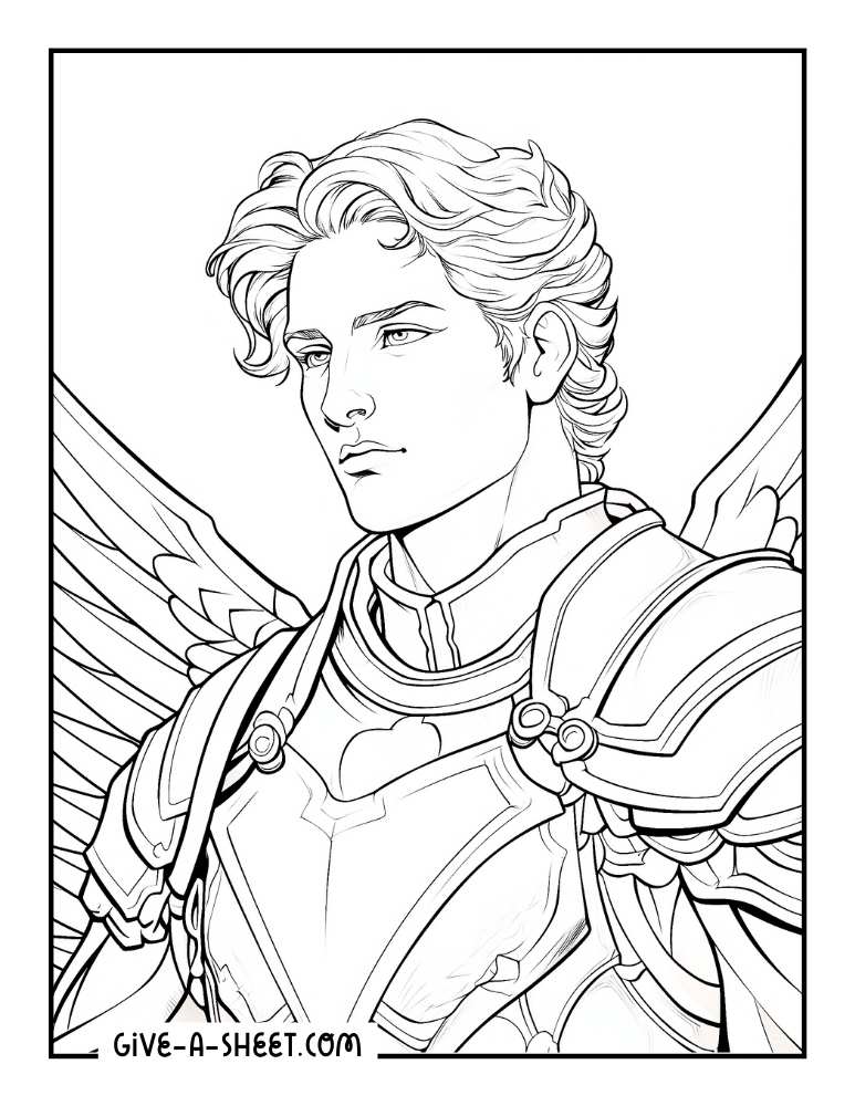 Portrait of Archangel Raphael coloring page.