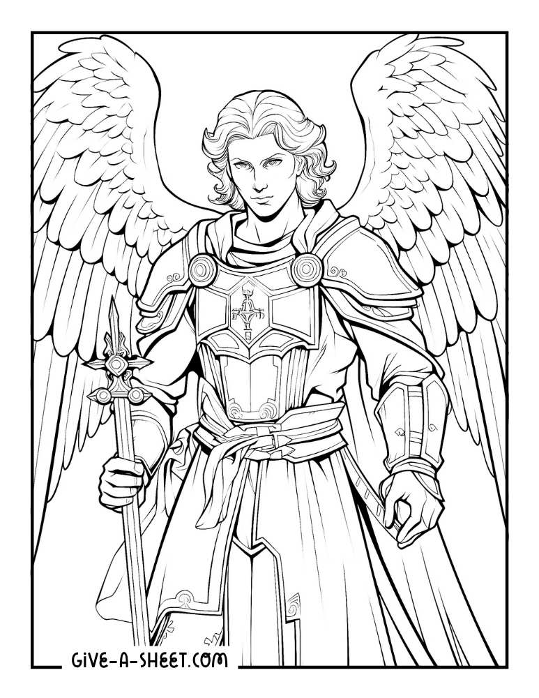 Detailed coloring page of Saint Michael the Archangel to color.