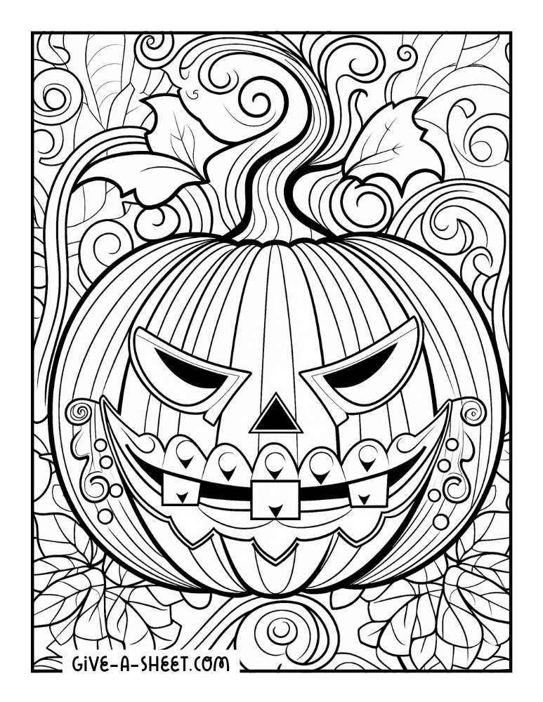 Creepy pumpkin halloween zentangle coloring sheet.
