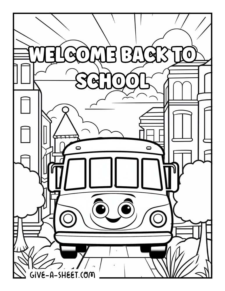 Welcome back to school bus coloring page for kids.