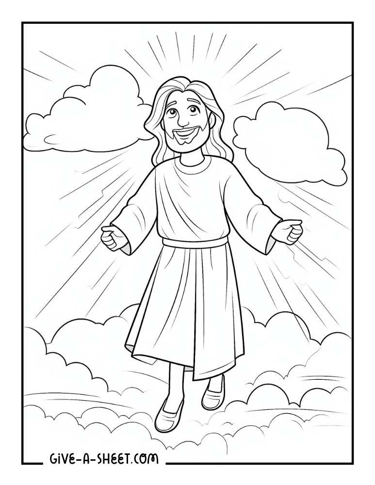 Cartoon Jesus on the Sea of Gailee coloring page.