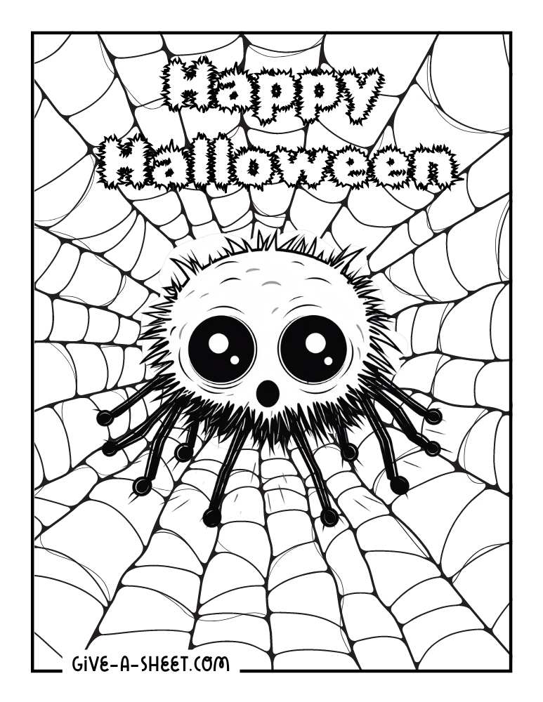 Fuzzy spider halloween coloring page.