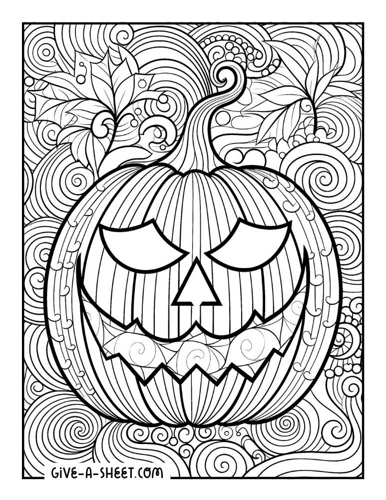 Creepy pumpkin halloween zentangle coloring page.