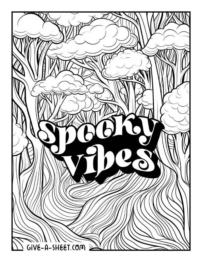 Spooky forest halloween coloring sheet.