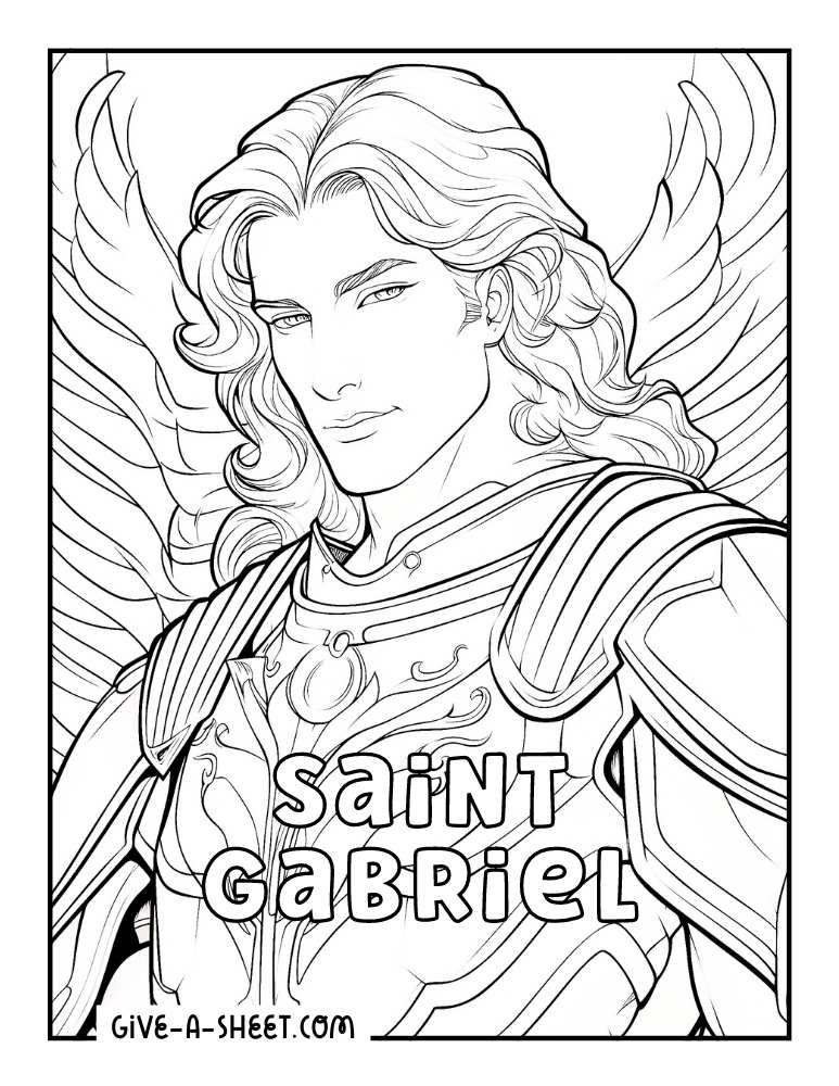 Portrait of Archangel Gabriel to color for adults.