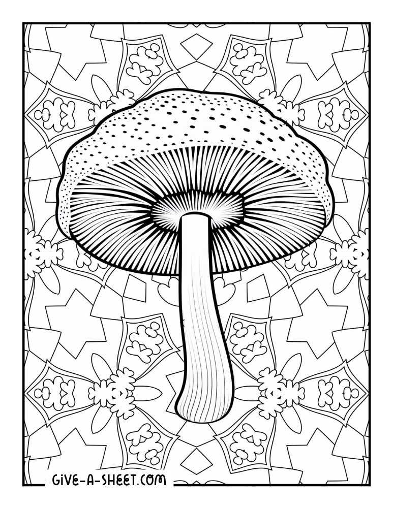 Trippy mushroom drawing to color.