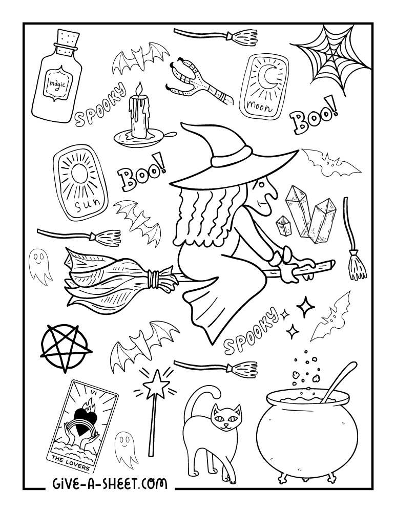 Witch halloween coloring page.