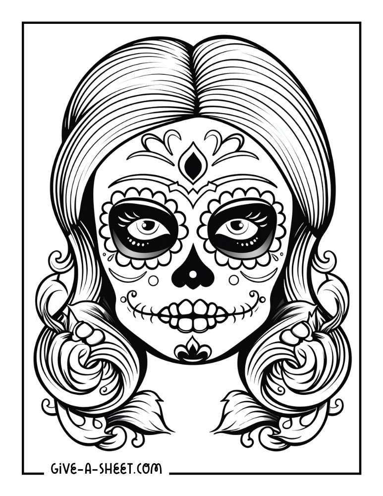 Woman sugar skull to color for adults.