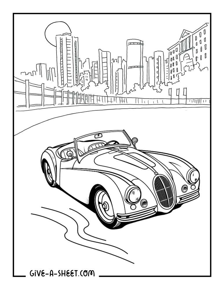 Vintage convertible classic cars coloring page for kids.