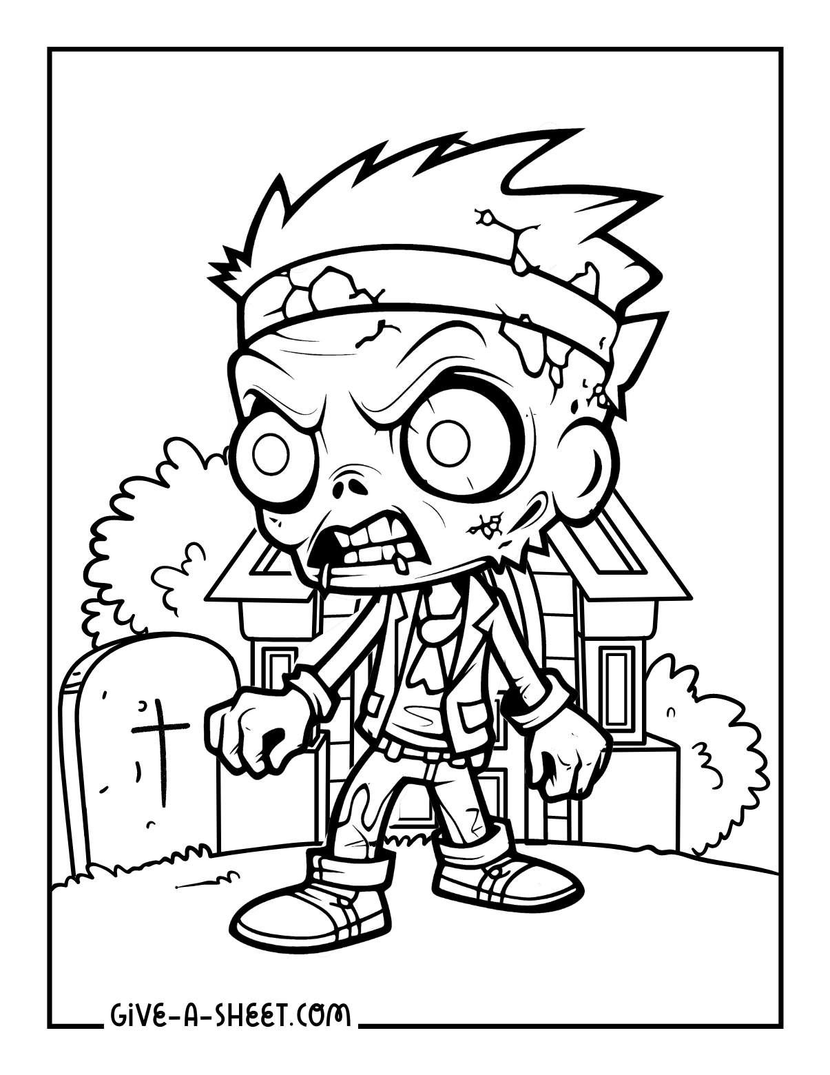 Zombie creatures coloring page for kids.