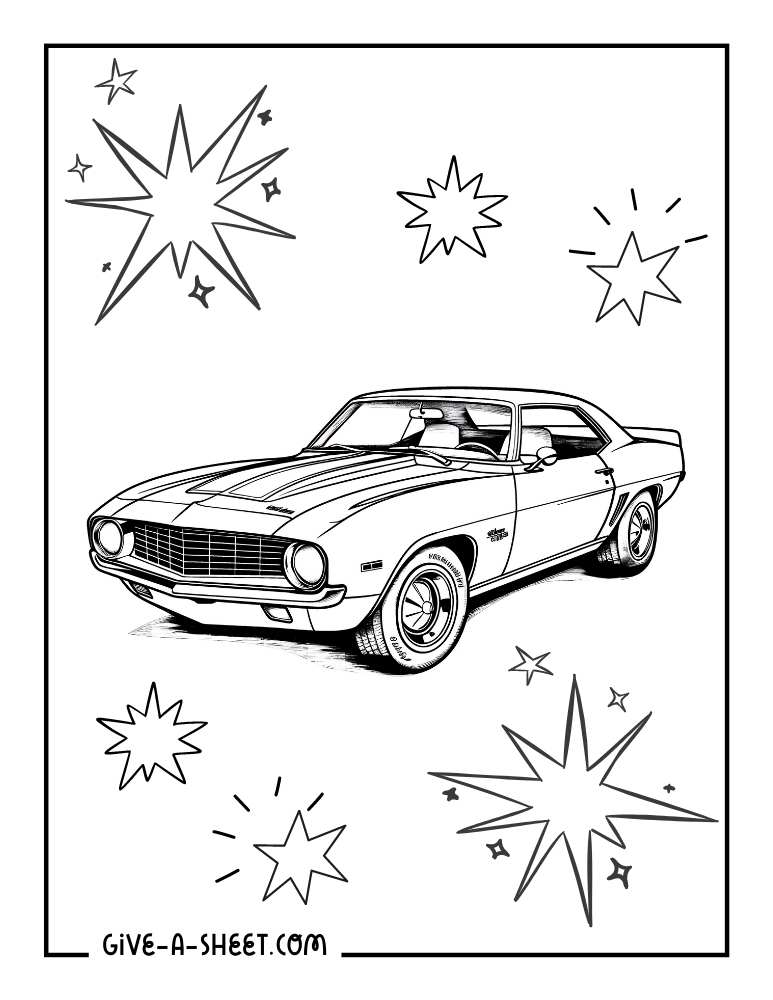 Dream classic cars coloring sheet for adults.