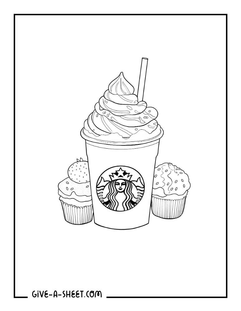 Grande Chocolate chip and blueberry muffins Starbucks coloring sheet.