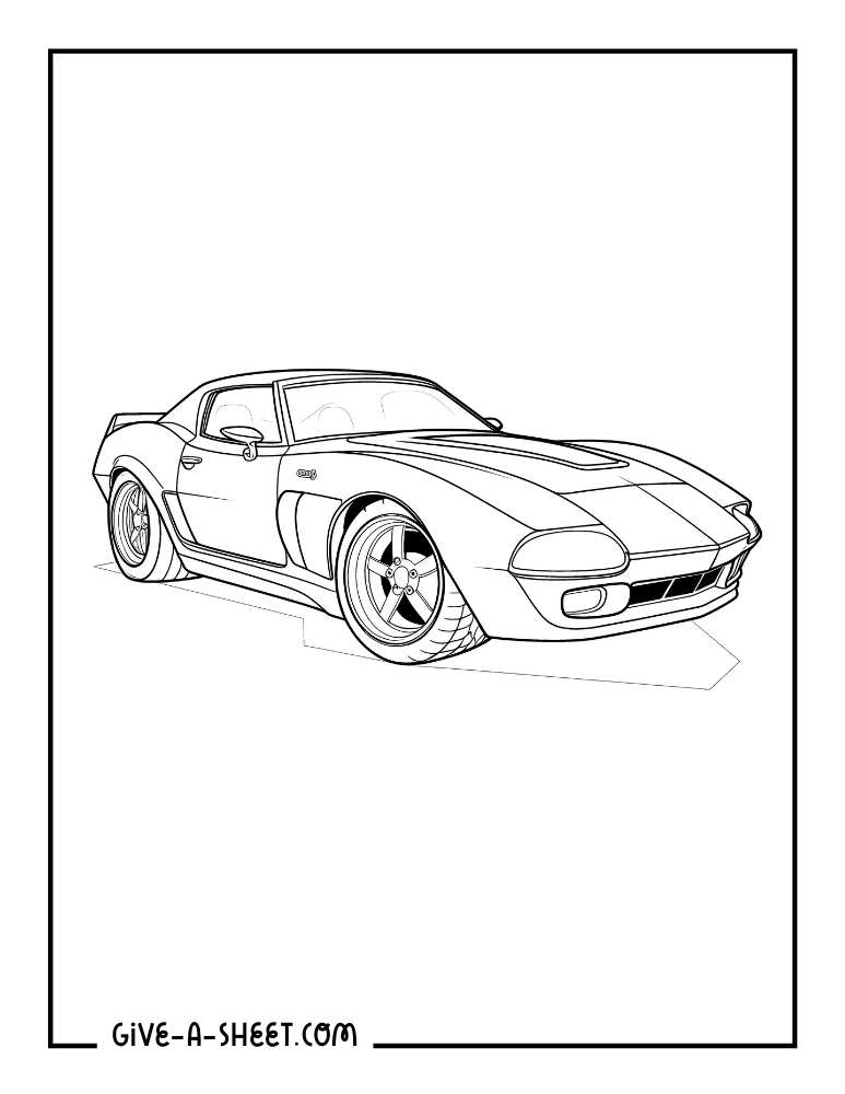 Corvette dream sports car coloring sheet.