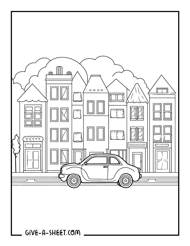 Coupe car coloring page for kids.